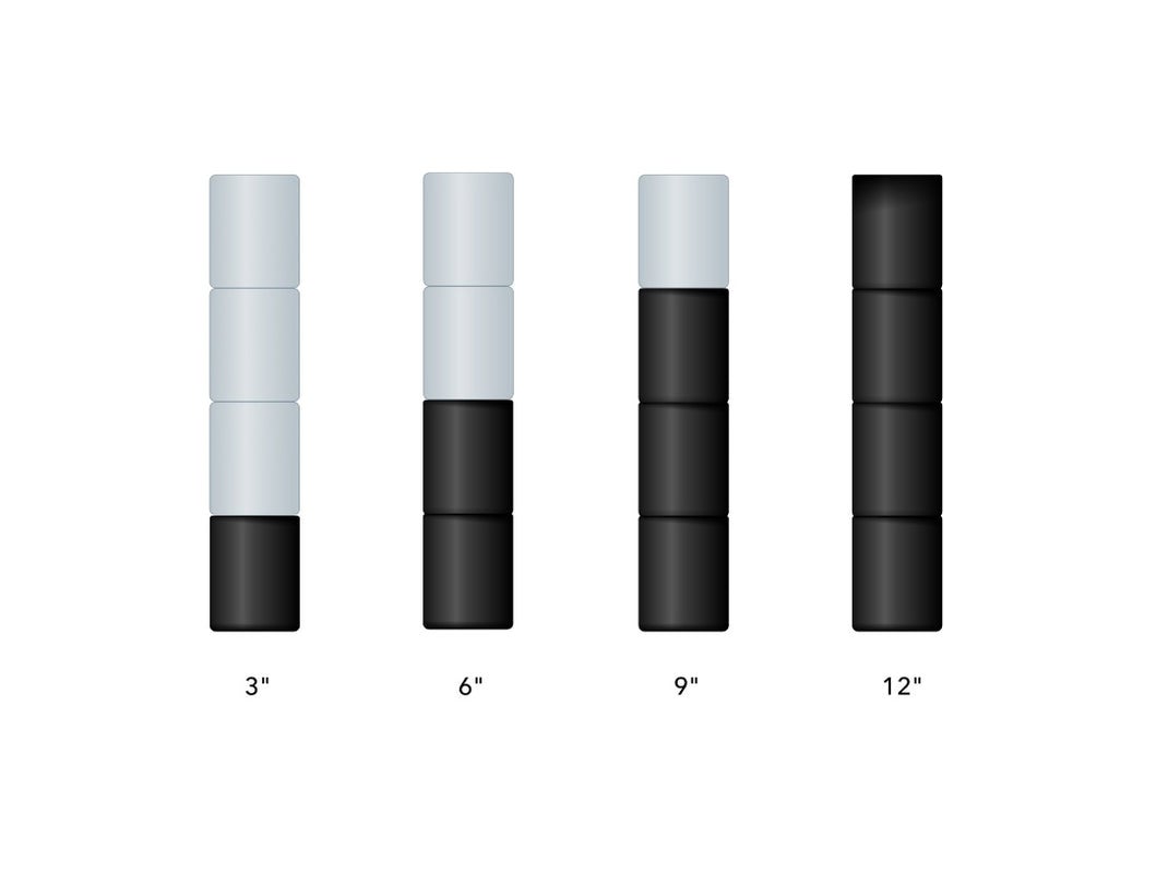 Stacked cylindrical objects with height labels