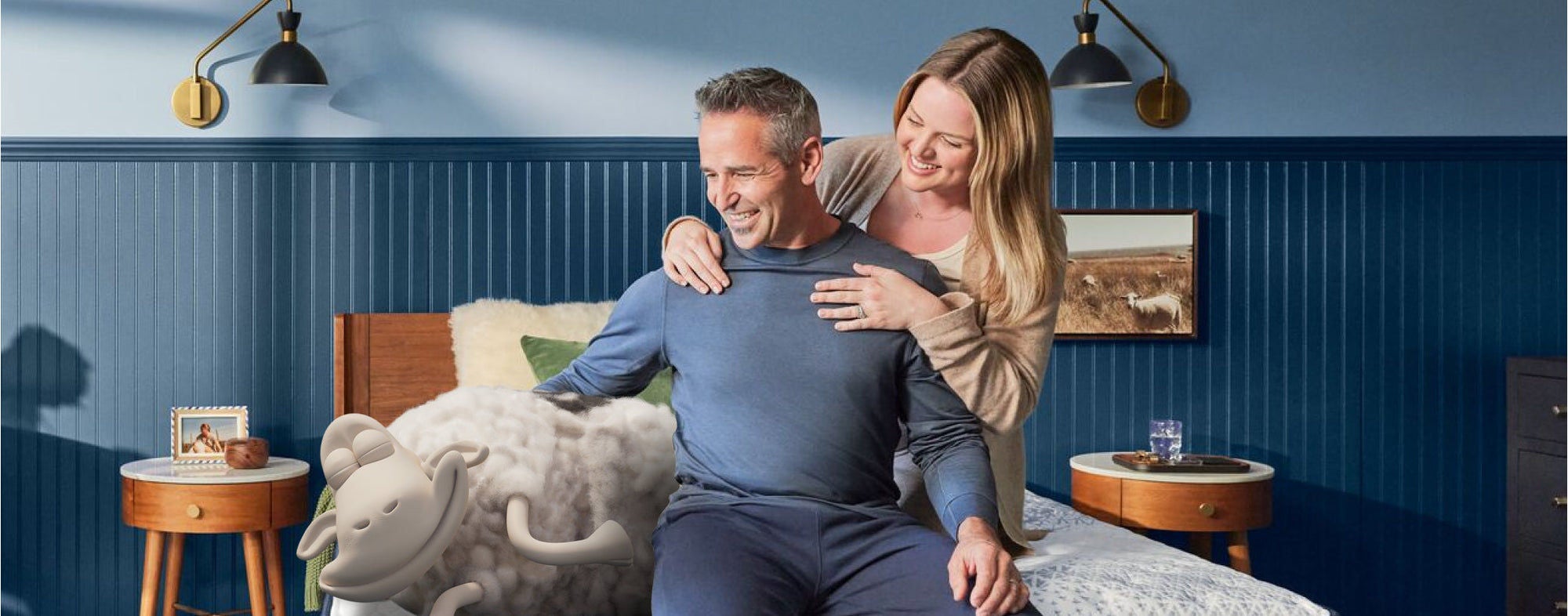 Couple in cozy bedroom setting