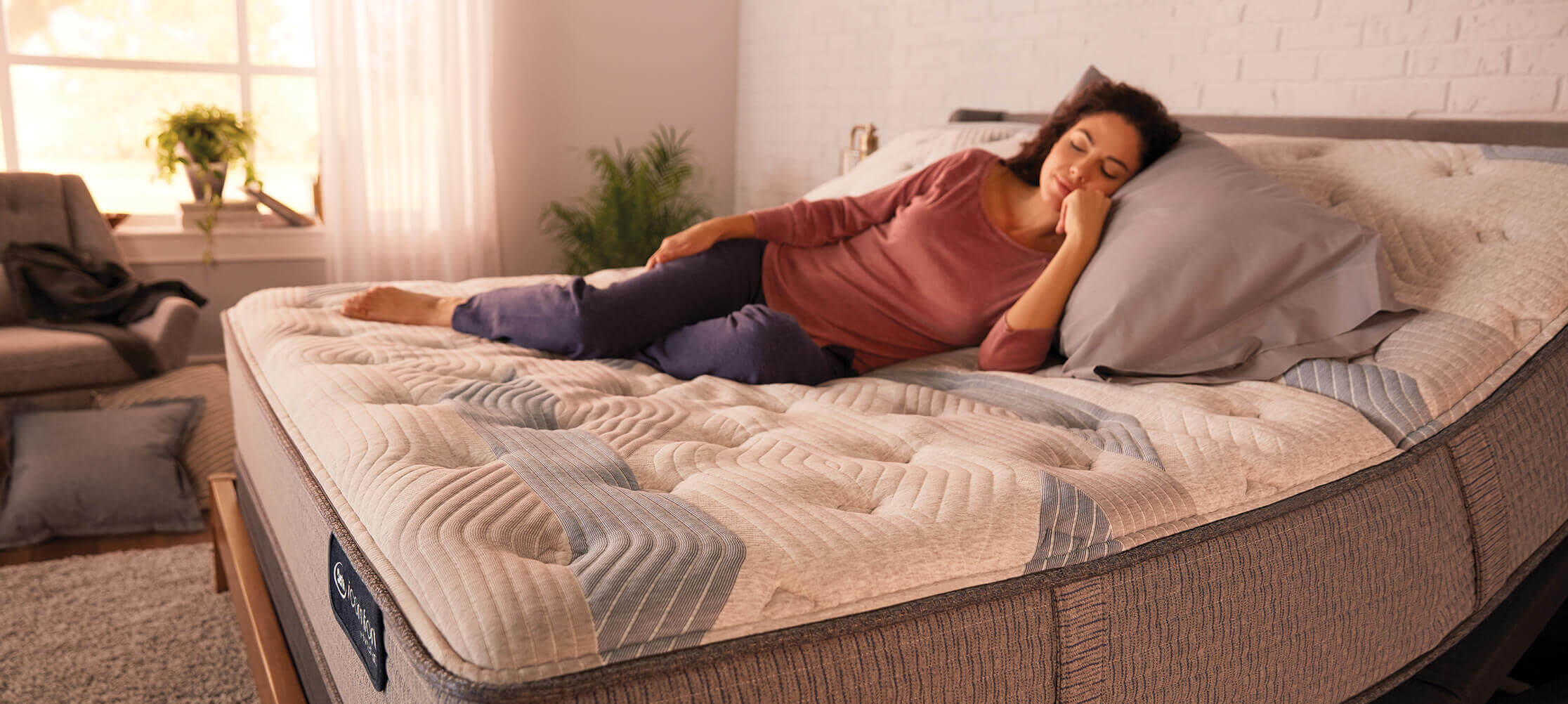 Comfortable mattress in cozy bedroom setting